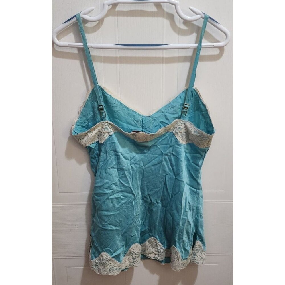 American Exchange Women's Y2K Style Tank Top 100% Silk Lace Hems Blue Size L - Picture 7 of 12